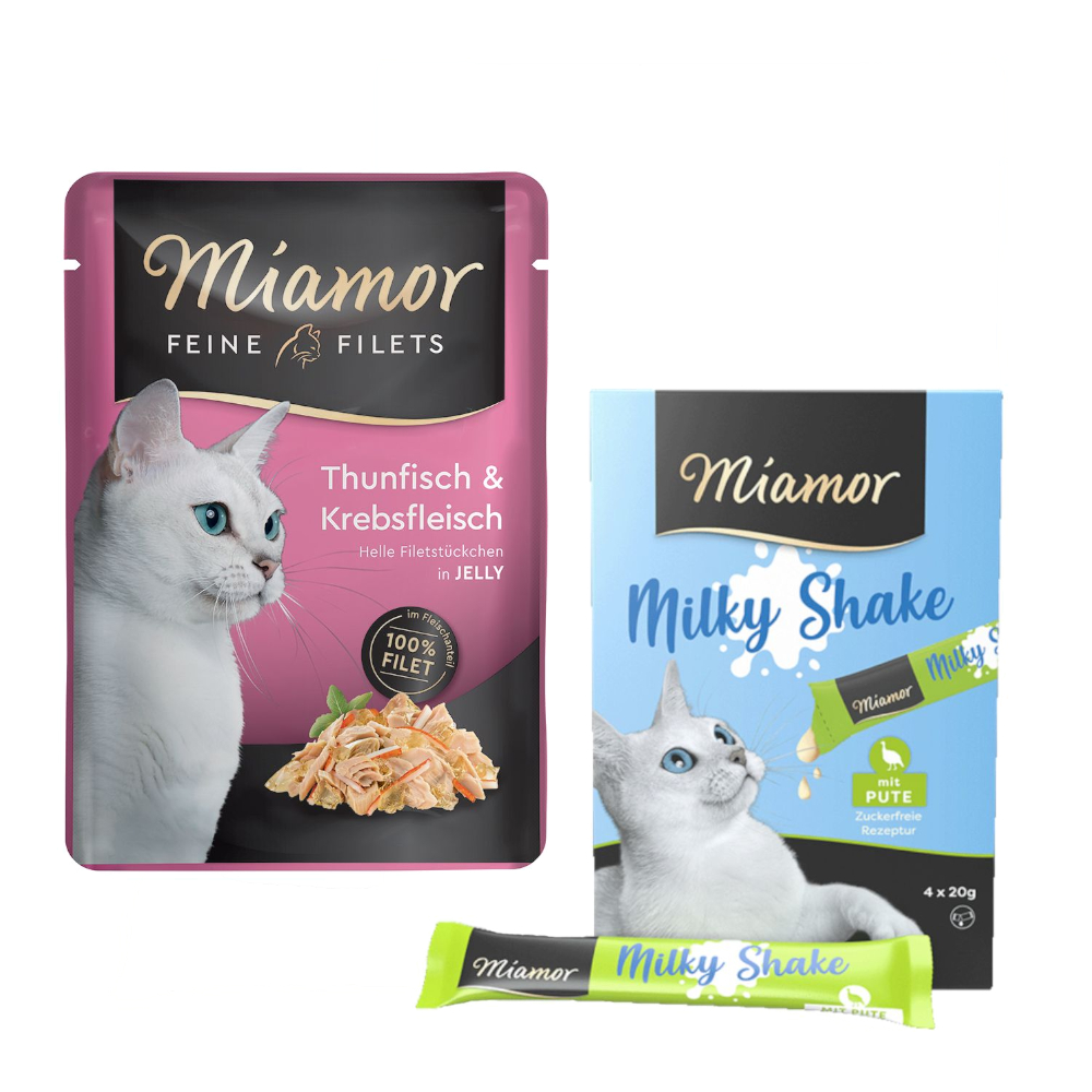 24 x 100 g Miamor Feine Filets + 4 x 20 g Milky Shake mit Pute gratis! - Thunfisch & Krebs von Miamor