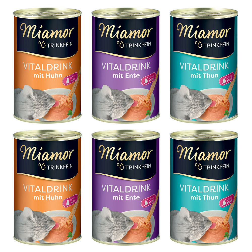 5 + 1 gratis! 6 x 135 ml Miamor Trinkfein Vitaldrink - Mix (Huhn, Thunfisch & Ente) von Miamor