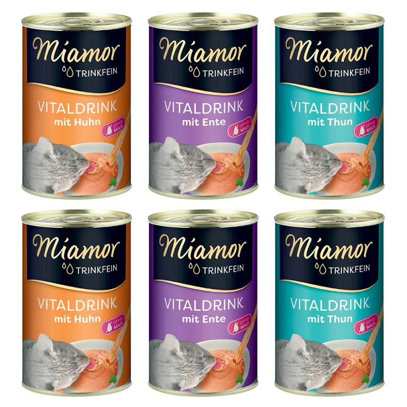 5 + 1 gratis! 6 x 135 ml Miamor Trinkfein Vitaldrink - Mix (Huhn, Thunfisch & Ente) von Miamor