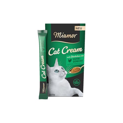 MIAMOR - Cat Snack (Cream) | Schmackhafter Snack zum Verwöhnen ausgewachsener Katzen. Ergänzungsfutter im Portionsbeutel ohne Zucker und künstliche Zusätze | Inhalt: 11x5x15g Huhn + Gemüse-Cream von Miamor