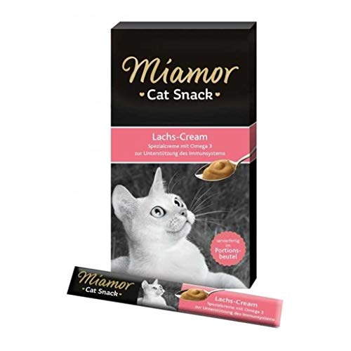 MIAMOR - Cat Snack (Cream) | Schmackhafter Snack zum Verwöhnen ausgewachsener Katzen. Ergänzungsfutter im Portionsbeutel ohne Zucker und künstliche Zusätze | Inhalt: 11x6x15g Lachs von Miamor