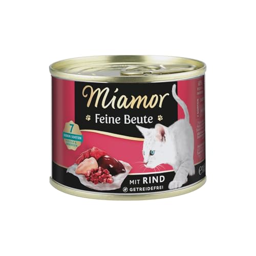 MIAMOR - Feine Beute | Nassfutter für ausgewachsene Katzen mit 7 Sorten Fleisch und Innereien. Getreidefreies Alleinfutter mit Taurin im Frischebeutel ohne künstliche Zusätze | 12x185g Rind von Miamor