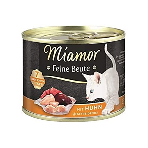 MIAMOR - Feine Beute | Nassfutter für ausgewachsene Katzen mit 7 Sorten Fleisch und Innereien. Getreidefreies Alleinfutter mit Taurin in der Dose ohne künstliche Zusätze | 12x185g Huhn von Miamor