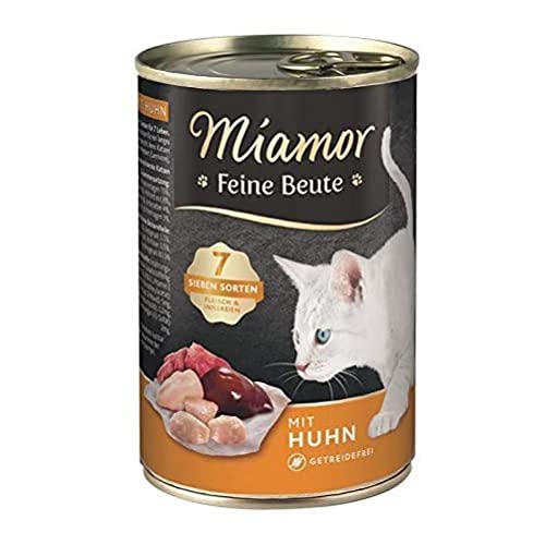 MIAMOR - Feine Beute | Nassfutter für ausgewachsene Katzen mit 7 Sorten Fleisch und Innereien. Getreidefreies Alleinfutter mit Taurin in der Dose ohne künstliche Zusätze | 12x400g Huhn von Miamor