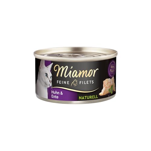 MIAMOR - Feine Filets Naturelle | Nassfutter für ausgewachsene Katzen mit Filetstückchen im eigenen Saft. Fettarmes Ergänzungsfutter in der Dose ohne künstliche Zusätze | 24x80g Huhn & Ente von Miamor