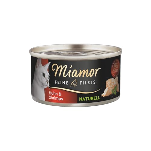 MIAMOR - Feine Filets Naturelle | Nassfutter für ausgewachsene Katzen mit Filetstückchen im eigenen Saft. Fettarmes Ergänzungsfutter in der Dose ohne künstliche Zusätze | 24x80g Huhn & Schrimps von Miamor