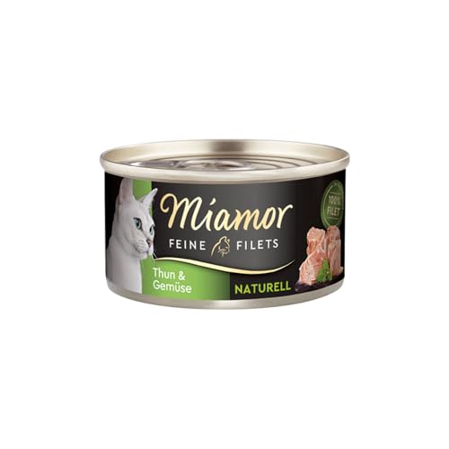 MIAMOR - Feine Filets Naturelle | Nassfutter für ausgewachsene Katzen mit Filetstückchen im eigenen Saft. Fettarmes Ergänzungsfutter in der Dose ohne künstliche Zusätze | 24x80g Thun & Gemüse von Miamor