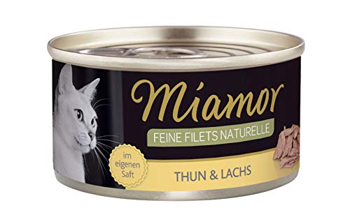 MIAMOR - Feine Filets Naturelle | Nassfutter für ausgewachsene Katzen mit Filetstückchen im eigenen Saft. Fettarmes Ergänzungsfutter in der Dose ohne künstliche Zusätze | 24x80g Thunfisch & Lachs von Miamor