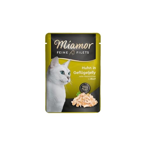 MIAMOR - Feine Filets in Jelly | Nassfutter für ausgewachsene Katzen mit Filetstückchen in Jelly. Fettarmes Ergänzungsfutter im Frischebeutel ohne künstliche Zusätze | 24x100g Huhn & Geflügel von Miamor