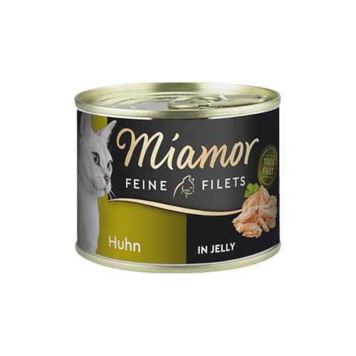 MIAMOR - Feine Filets in Jelly | Nassfutter für ausgewachsene Katzen mit Filetstückchen in Jelly. Fettarmes Ergänzungsfutter in der Dose ohne künstliche Zusätze | 12x185g Huhn Pur von Miamor