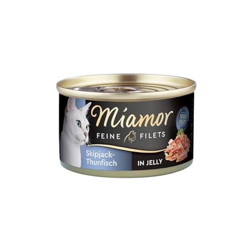 MIAMOR - Feine Filets in Jelly | Nassfutter für ausgewachsene Katzen mit Filetstückchen in Jelly. Fettarmes Ergänzungsfutter in der Dose ohne künstliche Zusätze | 24x100g Skipjack-Thunfisch von Miamor