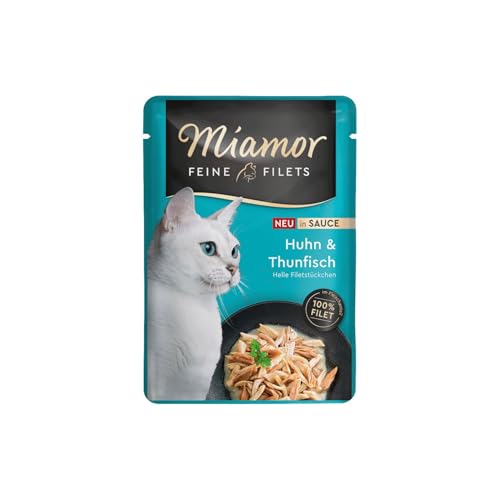 MIAMOR - Feine Filets in Sauce | Nassfutter für ausgewachsene Katzen mit Filetstückchen in Sauce. Fettarmes Ergänzungsfutter im Frischebeutel ohne künstliche Zusätze | 24x100g Thunfisch Pur von Miamor