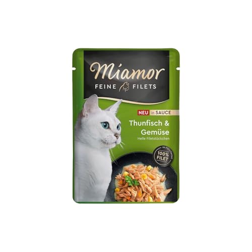 MIAMOR - Feine Filets in Sauce | Nassfutter für ausgewachsene Katzen mit Filetstückchen in Sauce. Fettarmes Ergänzungsfutter im Frischebeutel ohne künstliche Zusätze | 24x100g Thunfisch & Gemüse von Miamor