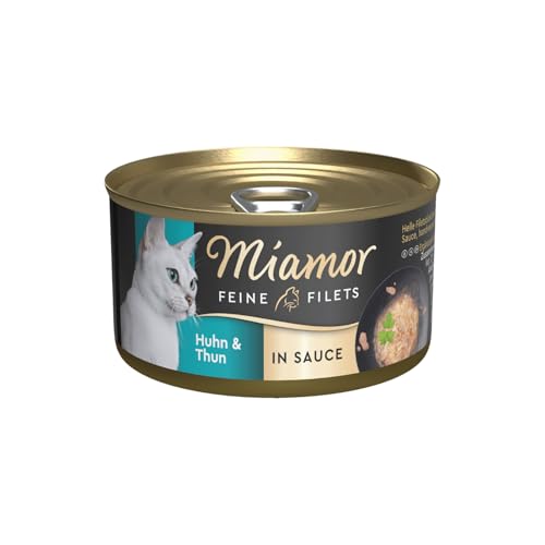 MIAMOR - Feine Filets in Sauce | Nassfutter für ausgewachsene Katzen mit Filetstückchen in Sauce. Fettarmes Ergänzungsfutter in der Dose ohne künstliche Zusätze | 24x85g Huhn & Thun von Miamor