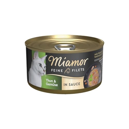 MIAMOR - Feine Filets in Sauce | Nassfutter für ausgewachsene Katzen mit Filetstückchen in Sauce. Fettarmes Ergänzungsfutter in der Dose ohne künstliche Zusätze | 24x85g Thun & Gemüse von Miamor