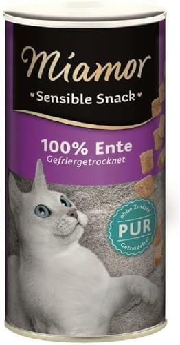 MIAMOR - Sensible Snack | Snack aus 100% Hühnerbrustfilet zum Verwöhnen ernährungssensibler Katzen. Ergänzungsfutter im in praktischer Dose ohne jegliche Zusätze | 12x30g Ente von Miamor