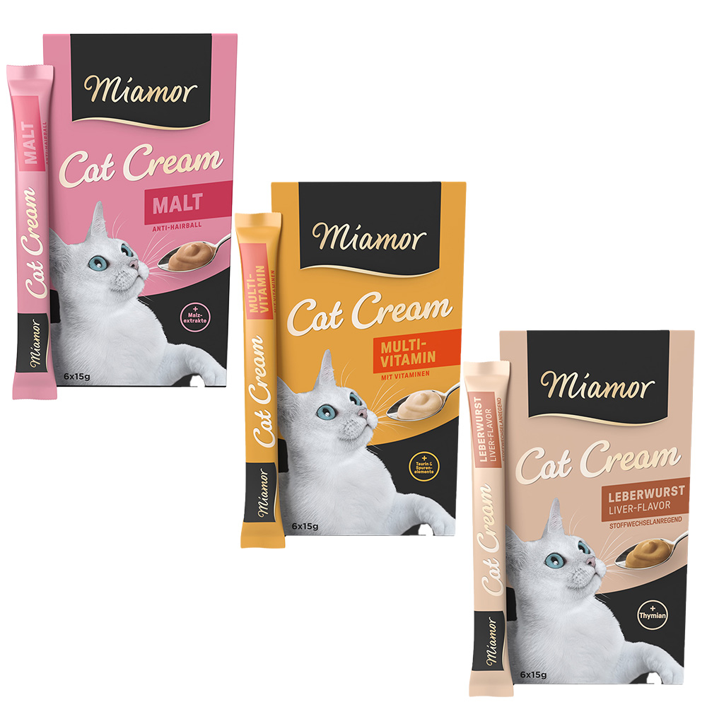 Miamor Cat Snack Cream Probiermix 18 x 15 g - Malt Cream, Multivitamin, Leberwurst Miamor Cat Snack Cream Probiermix 18 x 15 g - Malt Cream, Multivitamin, Leberwurst von Miamor