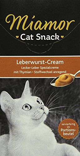 MIAMOR - Cat Snack (Cream) | Snack zum Verwöhnen ausgewachsener Katzen. Ergänzungsfutter im Portionsbeutel ohne Zucker und künstliche Zusätze | 11x6x15g Leberwurst-Cream von Miamor