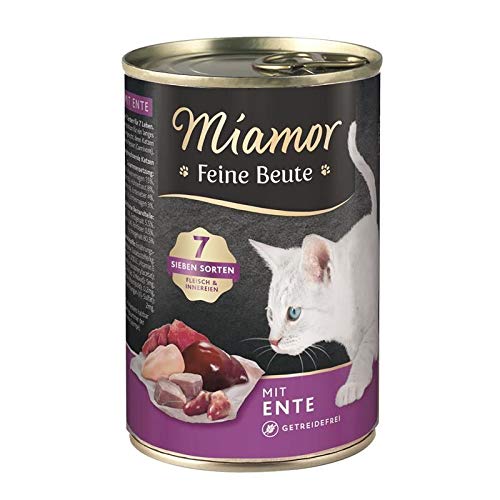 MIAMOR - Feine Beute | Nassfutter für ausgewachsene Katzen mit 7 Sorten Fleisch und Innereien. Getreidefreies Alleinfutter mit Taurin in der Dose ohne künstliche Zusätze | 12x400g Ente von Miamor