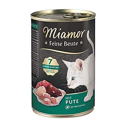 MIAMOR - Feine Beute | Nassfutter für ausgewachsene Katzen mit 7 Sorten Fleisch und Innereien. Getreidefreies Alleinfutter mit Taurin in der Dose ohne künstliche Zusätze | 12x400g Pute von Miamor