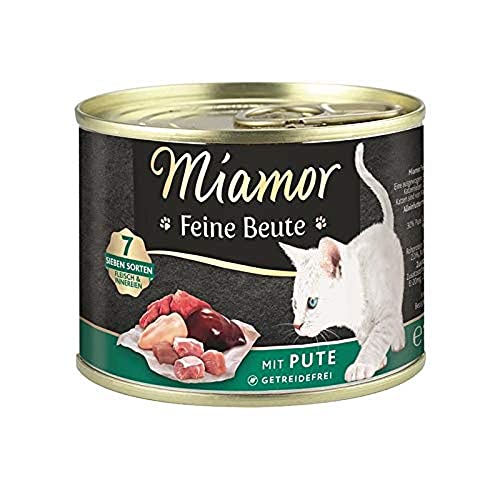 MIAMOR - Feine Beute | Nassfutter für ausgewachsene Katzen mit 7 Sorten Fleisch und Innereien. Getreidefreies Alleinfutter mit Taurin in der Dose ohne künstliche Zusätze | 12x185g Pute von Miamor