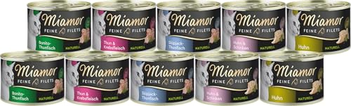 Miamor Feine Filets 10 x 156 g Mixpaket | Garantiert 5 Sorten | Helle Filetstückchen im eigenen Saft | Fettarm, hochbekömmlich, ohne Innereien & tierische Nebenerzeugnisse von Miamor