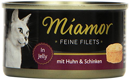 MIAMOR - Feine Filets in Jelly | Nassfutter für ausgewachsene Katzen mit Filetstückchen in Jelly. Fettarmes Ergänzungsfutter in der Dose ohne Zusatzstoffe | 24x100g Huhn & Schinken von Miamor