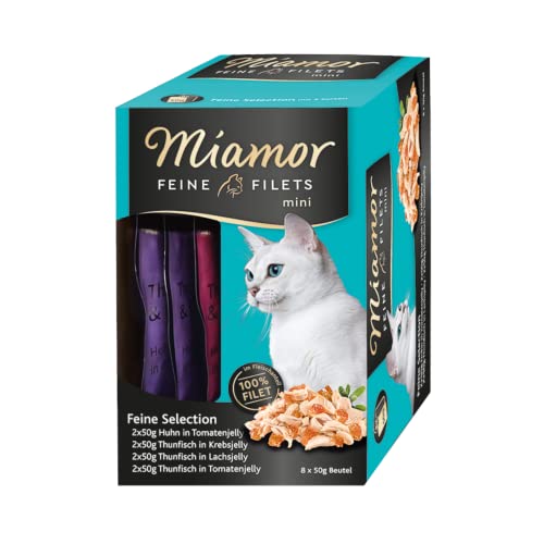 Miamor Feine Filets Mini Multibox | 8x50g | Feine Selection für Katzen | Ergänzungsfuttermittel für ausgewachsene Katzen | Auch für ältere und übergewichtige Katzen | Fettarm von Miamor