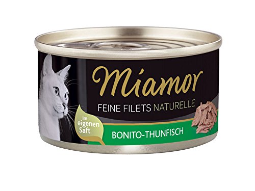 MIAMOR - Feine Filets Naturelle | Nassfutter für ausgewachsene Katzen mit Filetstückchen im eigenen Saft. Fettarmes Ergänzungsfutter in der Dose ohne künstliche Zusätze | 24x80g Bonito-Thunfisch von Miamor