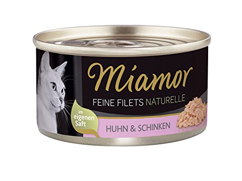 MIAMOR - Feine Filets Naturelle | Nassfutter für ausgewachsene Katzen mit Filetstückchen im eigenen Saft. Fettarmes Ergänzungsfutter in der Dose ohne künstliche Zusätze | 24x80g Huhn & Schinken von Miamor