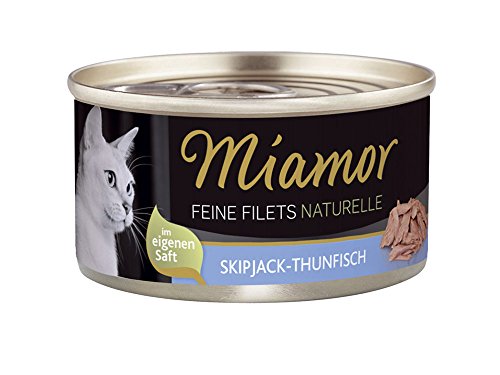 MIAMOR - Feine Filets Naturelle | Nassfutter für ausgewachsene Katzen mit Filetstückchen im eigenen Saft. Fettarmes Ergänzungsfutter in der Dose ohne künstliche Zusätze | 24x80g Skipjack-Thunfisch von Miamor