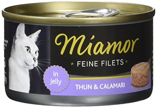 MIAMOR - Feine Filets in Jelly | Nassfutter für ausgewachsene Katzen mit Filetstückchen in Jelly. Fettarmes Ergänzungsfutter in der Dose ohne Zusatzstoffe | 24x100g Thunfisch & Calamari von Miamor