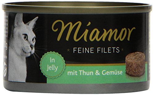 MIAMOR - Feine Filets in Jelly | Nassfutter für ausgewachsene Katzen mit Filetstückchen in Jelly. Fettarmes Ergänzungsfutter in der Dose ohne Zusatzstoffe | 24x100g Thunfisch & Gemüse von Miamor