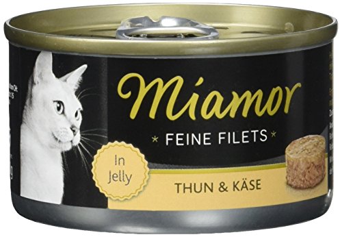 MIAMOR - Feine Filets in Jelly | Nassfutter für ausgewachsene Katzen mit Filetstückchen in Jelly. Fettarmes Ergänzungsfutter in der Dose ohne Zusatzstoffe | 24x100g Thunfisch & Käse von Miamor