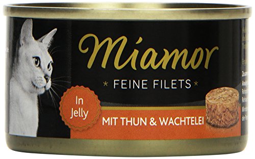 MIAMOR - Feine Filets in Jelly | Nassfutter für ausgewachsene Katzen mit Filetstückchen in Jelly. Fettarmes Ergänzungsfutter in der Dose ohne Zusatzstoffe | 24x100g Thunfisch & Wachtelei von Miamor