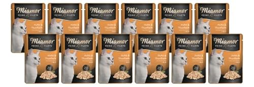 Miamor Feine Filets in Jelly 12 x 100g Huhn & Thunfisch | Getreidefrei, Fettarm, Ohne Zucker & Nebenerzeugnisse, Hochwertige Filetstückchen | im Frischebeutel | Nassfutter für Katzen von Miamor