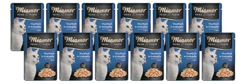 Miamor Feine Filets in Jelly 12 x 100g Thunfisch in Krebsjelly | Getreidefrei, Fettarm, Ohne Zucker & Nebenerzeugnisse, Hochwertige Filetstückchen | im Frischebeutel | Nassfutter für Katzen von Miamor