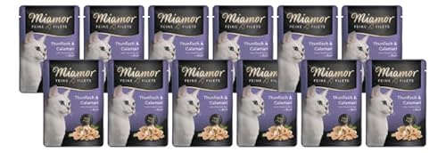 Miamor Feine Filets in Jelly 12 x 100g Thunfisch & Calamari | Getreidefrei, Fettarm, Ohne Zucker & Nebenerzeugnisse, Hochwertige Filetstückchen | im Frischebeutel | Nassfutter für Katzen von Miamor