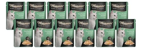 Miamor Feine Filets in Jelly 12 x 100g Thunfisch & Gemüse | Getreidefrei, Fettarm, Ohne Zucker & Nebenerzeugnisse, Hochwertige Filetstückchen | im Frischebeutel | Nassfutter für Katzen von Miamor