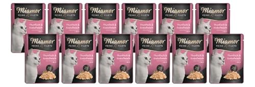 Miamor Feine Filets in Jelly 12 x 100g Thunfisch & Krebsfleisch | Getreidefrei, Fettarm, Ohne Zucker & Nebenerzeugnisse, Hochwertige Filetstückchen | im Frischebeutel | Nassfutter für Katzen von Miamor