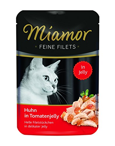 MIAMOR - Feine Filets in Jelly | Nassfutter für ausgewachsene Katzen mit Filetstückchen in Jelly. Fettarmes Ergänzungsfutter im Frischebeutel ohne Zusatzstoffe | 24x100g Huhn in Tomatenjelly von Miamor