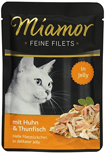 MIAMOR - Feine Filets in Jelly | Nassfutter für ausgewachsene Katzen mit Filetstückchen in Jelly. Fettarmes Ergänzungsfutter im Frischebeutel ohne Zusatzstoffe | 24x100g Huhn & Thunfisch von Miamor