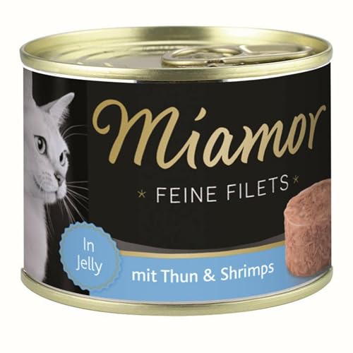 MIAMOR - Feine Filets in Jelly | Nassfutter für ausgewachsene Katzen mit Filetstückchen in Jelly. Fettarmes Ergänzungsfutter in der Dose ohne Zusatzstoffe | 12x185g Thunfisch & Shrimps von Miamor