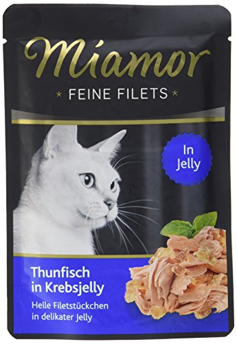 MIAMOR - Feine Filets in Jelly | Nassfutter für ausgewachsene Katzen mit Filetstückchen in Jelly. Fettarmes Ergänzungsfutter im Frischebeutel ohne Zusatzstoffe | 24x100g Thunfisch in Krebsjelly von Miamor