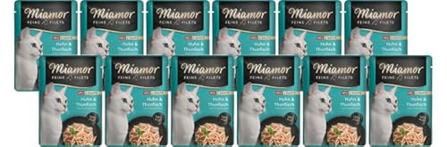 Miamor Feine Filets in Sauce 12 x 100g Huhn & Thunfisch | Getreidefrei, Fettarm, Ohne Zucker & Nebenerzeugnisse, Hochwertige Filetstückchen | im Frischebeutel | Nassfutter für Katzen von Miamor