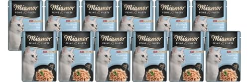 Miamor Feine Filets in Sauce 12 x 100g Thunfisch Pur | Getreidefrei, Fettarm, Ohne Zucker & Nebenerzeugnisse, Hochwertige Filetstückchen | im Frischebeutel | Nassfutter für Katzen von Miamor