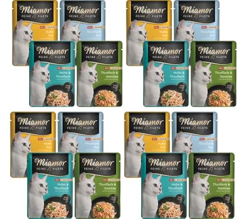 Miamor Feine Filets in Sauce 16 x 100g Mixpaket | Getreidefrei, Fettarm, Ohne Zucker & Nebenerzeugnisse, Hochwertige Filetstückchen | im Frischebeutel | Nassfutter für Katzen von Miamor