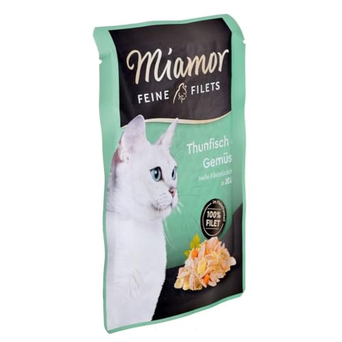 MIAMOR - Feine Filets in Jelly | Nassfutter für ausgewachsene Katzen mit Filetstückchen in Jelly. Fettarmes Ergänzungsfutter im Frischebeutel ohne Zusatzstoffe | 24x100g Thunfisch & Gemüse von Miamor