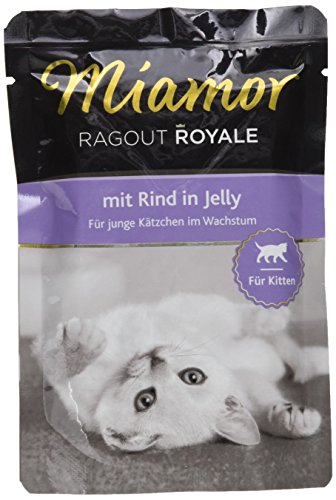 MIAMOR - Ragout Royale in Jelly - Kitten | Nassfutter für Katzenkinder mit Ragout-Stückchen. Alleinfutter im Frischebeutel ohne Soja, Farb- und Konservierungsstoffe | 22x100g Rind von Miamor