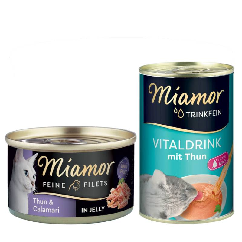 Miamor Kombi-Paket: Feine Filets 12 x 100 g + Trinkfein Vitaldrink 6 x 135 ml - Feine Filets Thunfisch & Calamari + Vitaldrink mit Thunfisch von Miamor